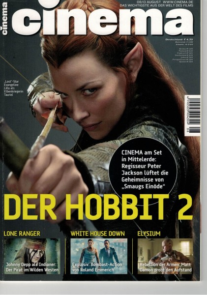 Cinema Zeitschrift, Heft Nr. 423 August 2013, Der Hobbit 2, Lone Ranger, Johnny Depp, Matt Damon