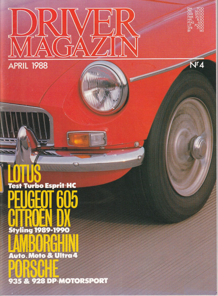 Driver Magazin - 1988 April - BMW 328 Junior, Lotus Esprit Turbo HC, Lamborghini Countach ULTRA