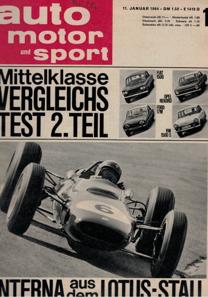 Auto Motor und Sport 1964 Heft 01 - 11.01.1964 - Fiat 1500, Opel Rekord, Ford 17M, VW 1500 S