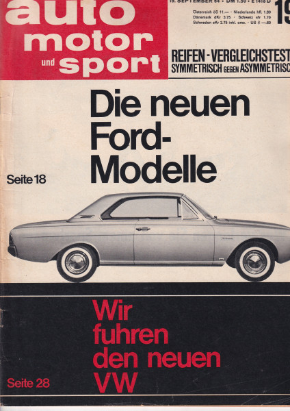 Auto Motor und Sport 1964 Heft 19-19.09.1964 - Ford 17 M und 20 M, VW 1200