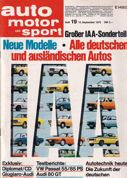 Auto Motor und Sport 1973 Heft 19 - 15.09.1973 - Panther J72, BMW 2002 tii Alpina