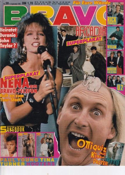 Bravo - 1985 Nr. 38 - 12.09.1985 - Two Of Us, ZZ Top, Thompson Twins, Nena, Jennifer Beals