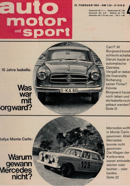 Auto Motor und Sport 1964 Heft 04 - 22.02.1964 - Opel Rekord Coupé, Opel Rekord L, Porsche 904, Rena