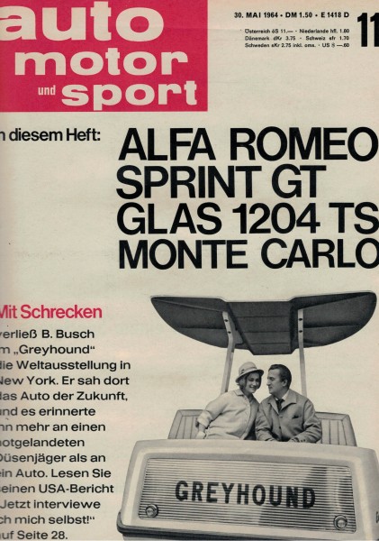 Auto Motor und Sport 1964 Heft 11-30.05.1964 - Alfa Romeo Giulia Sprint GT, Glas 1204 TS