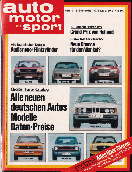 Auto Motor und Sport 1976 Heft 19 - 15.09.1976 - Mazda RX-5, Audi 100, Porsche 924