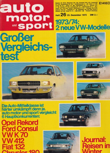 Auto Motor und Sport 1972 Heft 26 - 23.12.1972 - Simca 1000 Rallye 2, Citroen SM