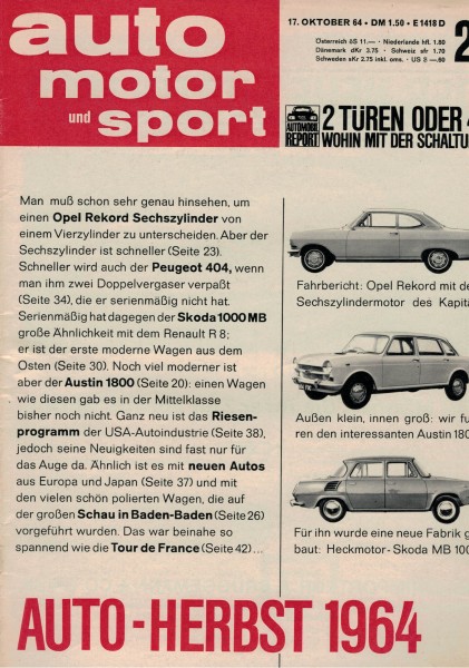 Auto Motor und Sport 1964 Heft 21-17.10.1964 - Austin 1800, Skoda 1000 MB