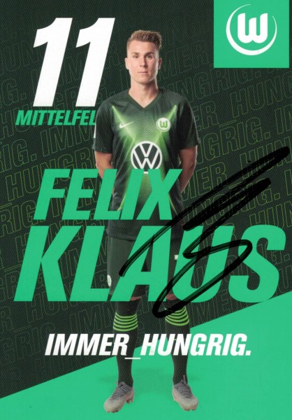 Autogrammkarte - VfL Wolfsburg - Felix Klaus - Original Signatur