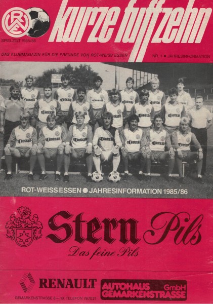 kurze fuffzehn - Das Klubmagazin von Rot-Weiss Essen, 1985/86-Nr. 1 Jahresinformation