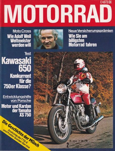 Motorrad - 1977 - Heft 02 - Kawasaki Z 650, Yamaha XS 750, Kreidler RSG, Geschichte der Münch