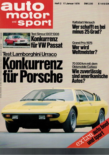 Auto Motor und Sport 1976 Heft 02 - 17.01.1976 - Lamborghini Urraco, Simca 1307/1308