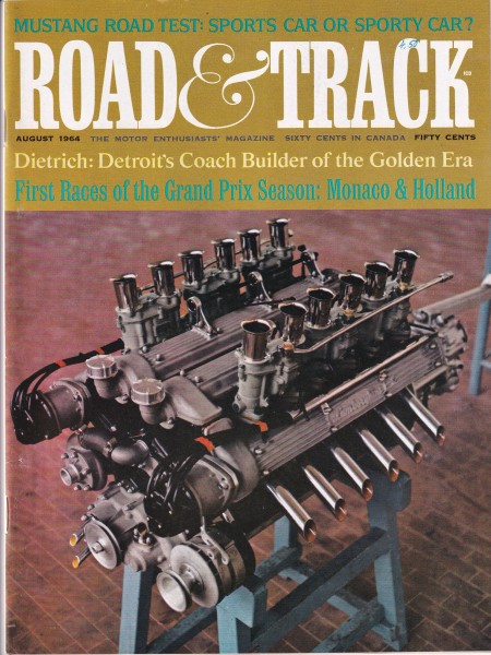 Road & Track - 1964 August - Ford Mustang, Dietrich, Bobsy Osca, Lamborghini V-1,2 Excalibur SS