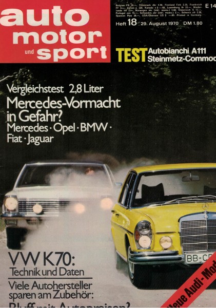 Auto Motor und Sport 1970 Heft 18 - 29.08.1970 - Autobianchi A111, VW K 70
