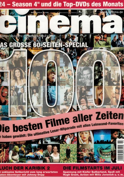 Cinema Zeitschrift, Heft Nr. 338 Juli 2006, Fluch der Karibik 2, Johnny Depp, Kiefer Sutherland, Hug