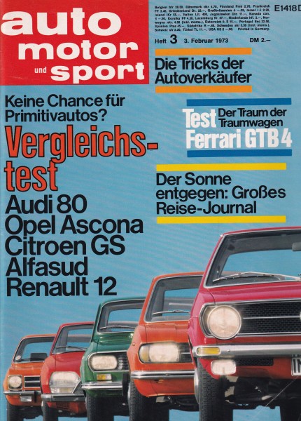 Auto Motor und Sport 1973 Heft 03 - 03.02.1973 - Ferrari GTB4, Fiat Abarth 124 Rally