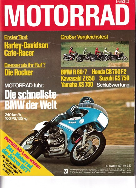 Motorrad - 1977 - Heft 23 - Harley-Davidson XLCR 1000 Cafe-Racer, BMW R80/7 S, Honda CB 750 F2, Kawa