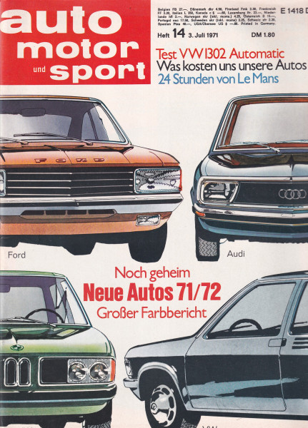 Auto Motor und Sport 1971 Heft 14 - 03.07.1971 - VW 1302 Automatic, Renault 16 TL