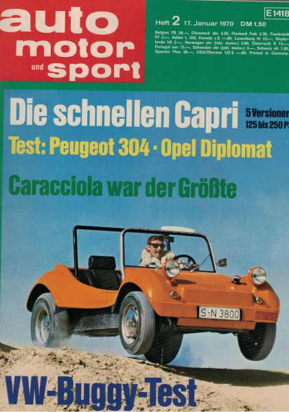 Auto Motor und Sport 1970 Heft 02 - 17.01.1970 - Peugeot 304, Opel Diplomat, VW-Buggy