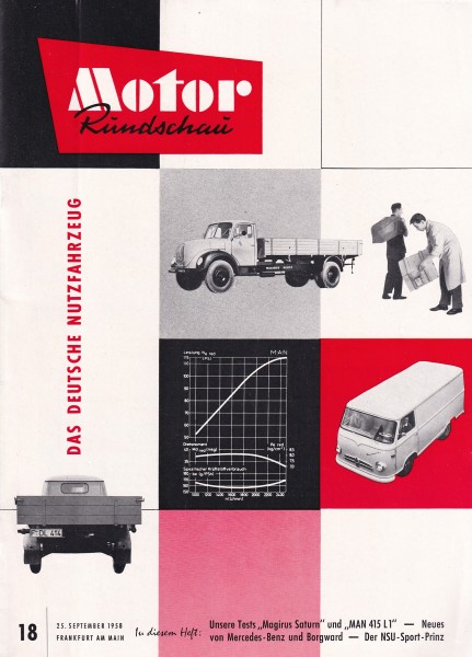 Motor Rundschau 1958 Heft 18 - 25.09.1958 - Magirus-Deutz Typ Saturn 145 L, MAN Typ 415 L 1, NSU-Spo