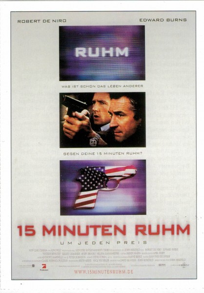 Cinema Filmkarte "15 Minuten Ruhm" - Robert De Niro, Edward Burns, Vera Farmiga