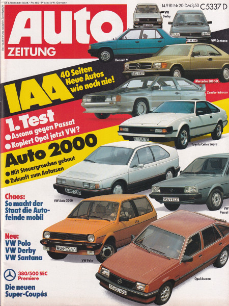 Auto Zeitung 1981 Heft 20 - 14.09.1981 - Mercedes 380 SEC, Renault 9, VW Santana, VW Derby