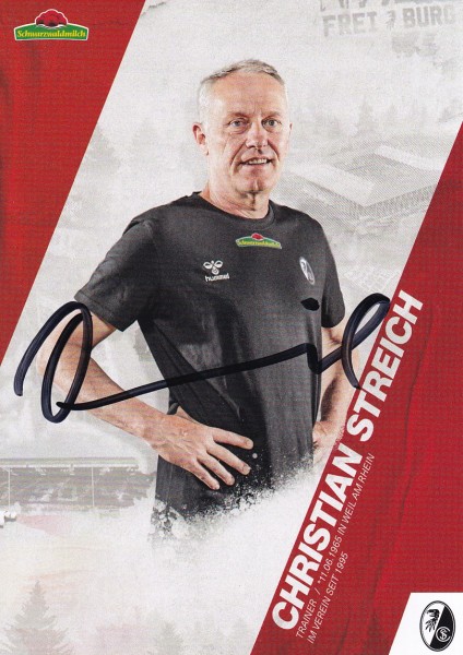 Autogrammkarte - SC Freiburg - Christian Streich (Trainer) - Original Signatur