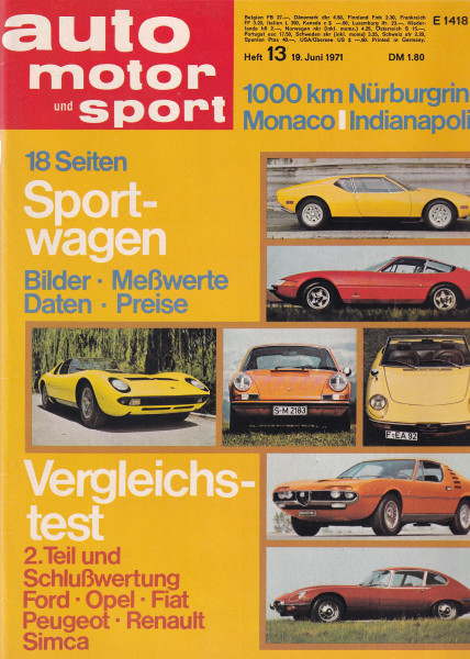 Auto Motor und Sport 1971 Heft 13 - 19.06.1971 - Lancia 2000 Limousine und Coupé