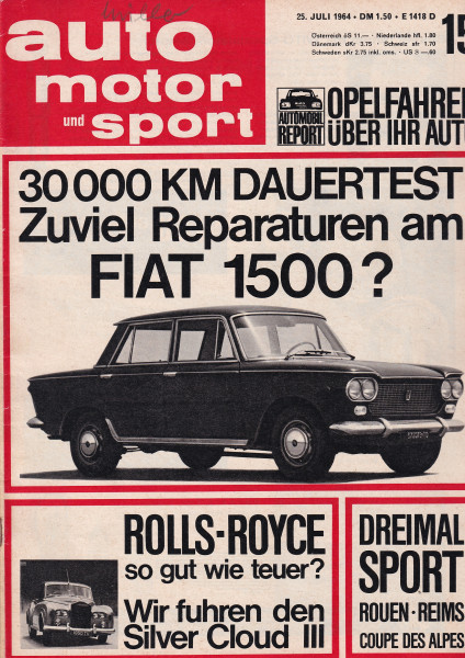 Auto Motor und Sport 1964 Heft 15-25.07.1964 - Rolls-Royce Silver Cloud III, AC Cobra