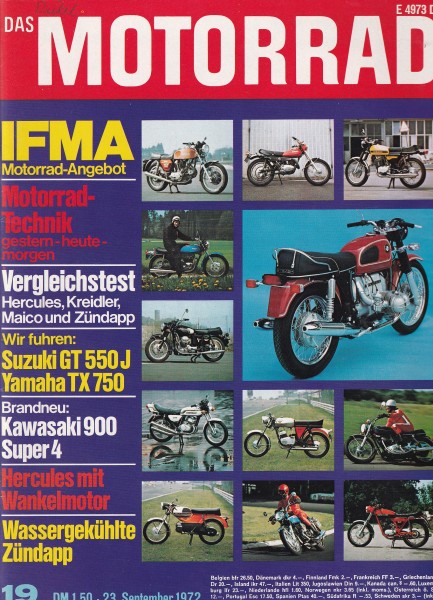 Das Motorrad - 1972 - Heft 19 - Kawasaki 900 Super 4, Yamaha TX 750, Suzuki GT 550 J, MV Augusta