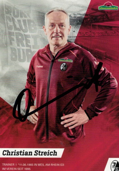 Autogrammkarte - SC Freiburg - Christian Streich (Trainer) - Original Signatur