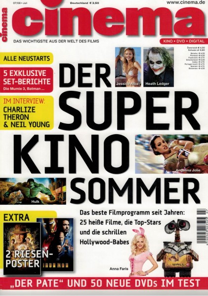 Cinema Zeitschrift, Heft Nr. 362 Juli 2008, Jessica Alba, Heath Ledger, Angelina Jolie, Charlize The