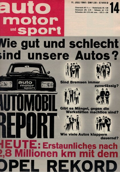 Auto Motor und Sport 1964 Heft 14-11.07.1964 - Opel Rekord, NSU Prinz 1000, GHIA 1500 GT