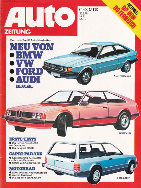 Auto Zeitung 1978 Heft 18 - 23.08.1978 - Porsche 924 Oettinger, Suzuki RM 80, BMW 423i