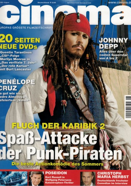 Cinema Zeitschrift, Heft Nr. 339 August 2006, Penelope Cruz, Johnny Depp, Fluch der Karibik 2