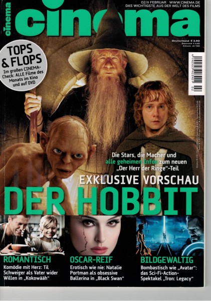 Cinema Zeitschrift, Heft Nr. 393 Februar 2011, Der Herr der Ringe, Der Hobbit, Til Schweiger, Natali