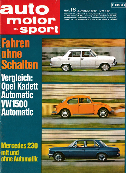 Auto Motor und Sport 1969 Heft 16 - 02.08.1969 - Opel Kadett Automatic, VW 1500 Automatic