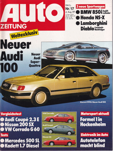 Auto Zeitung 1989 Heft 17 - 04.08.1989 - Lamborghini Diablo, Nissan 200 SX, VW Corrado G60