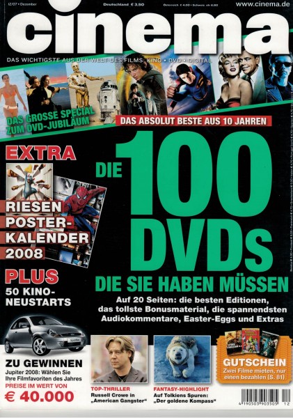 Cinema Zeitschrift, Heft Nr. 355 Dezember 2007, Russell Crowe, American Gangster