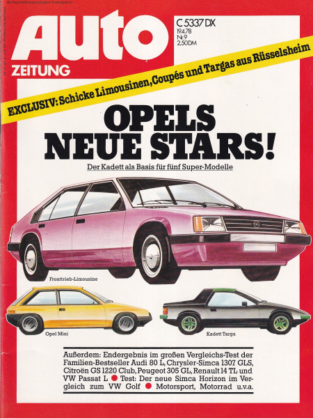 Auto Zeitung 1978 Heft 9 - 19.04.1978 - Audi 80 L, Chrysler-Simca 1307 GLS, Simca Horizon