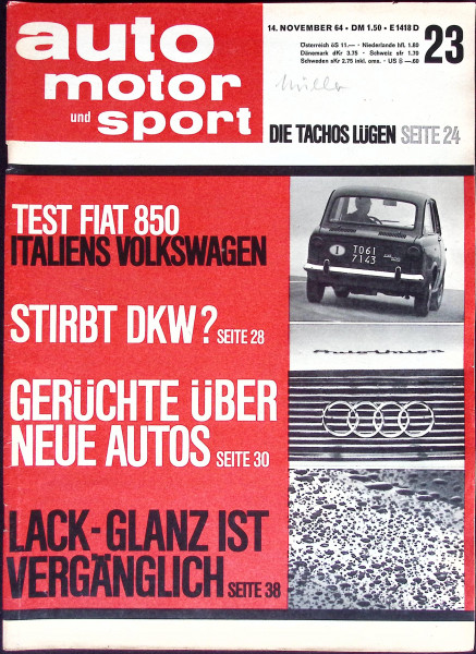 Auto Motor und Sport 1964 Heft 23-14.11.1964 - Fiat 850, Triumph TR4