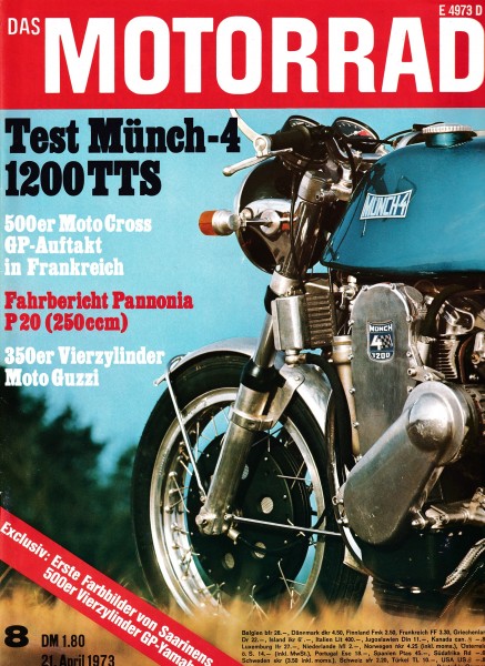 Das Motorrad - 1973 - Heft 08 - Münch-4 1200 TTS, Pannonia P 20 (250 ccm), Wassell 125 Trial